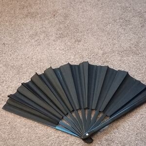 Elegant Black Cloth Western Hand Fan 20" Wide, New.